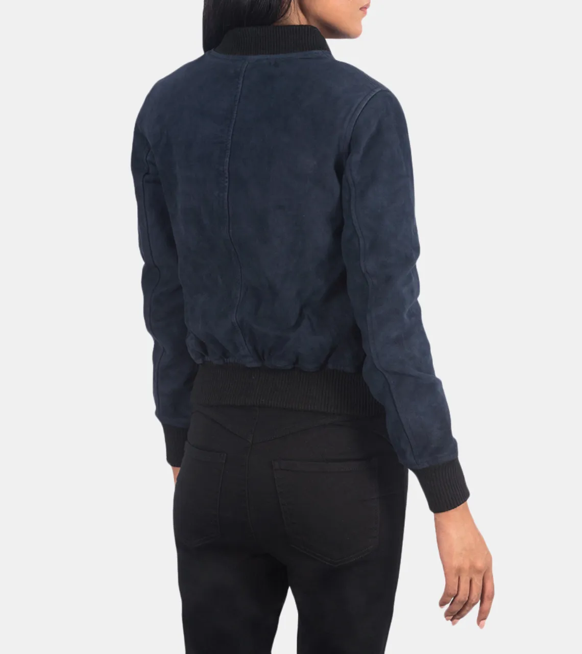 Anoura Women's Blue Suede Bomber Leather Jacket
