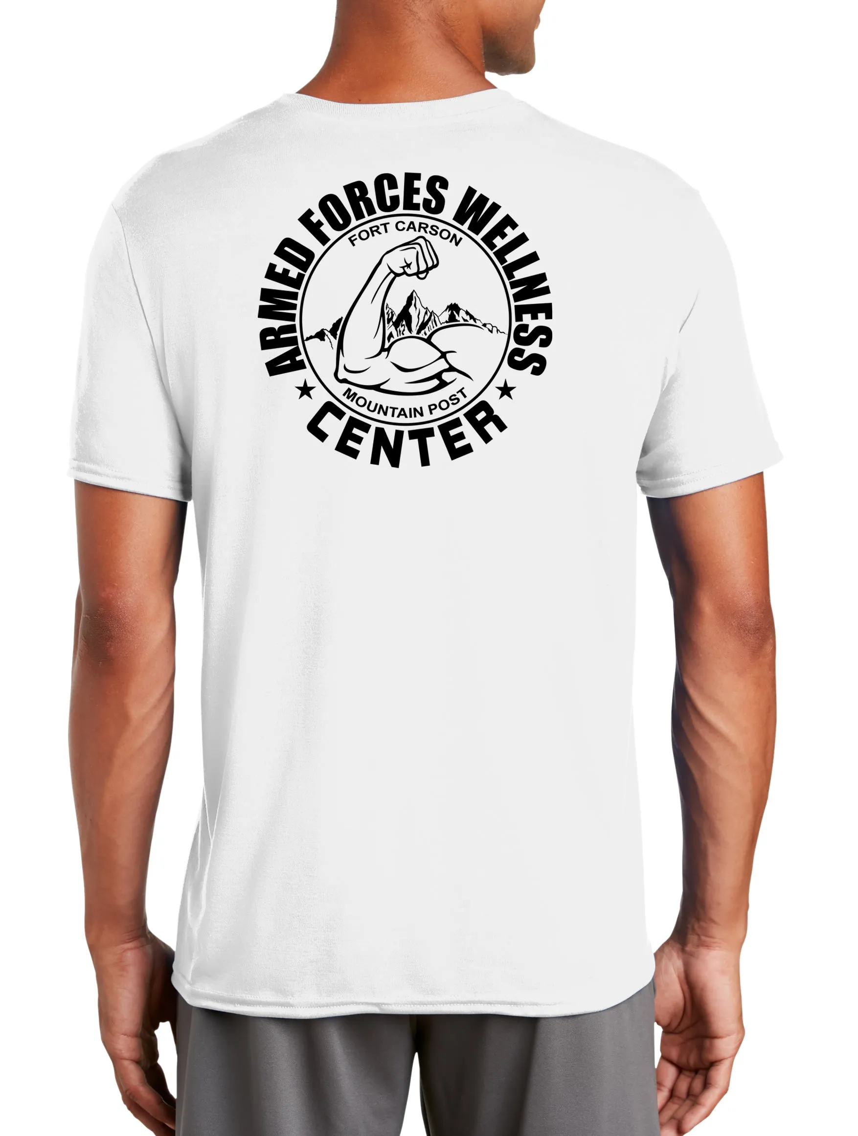 Colors Polyester Performance T-Shirt. (Feels like Cotton) Art on Back, Round Design.