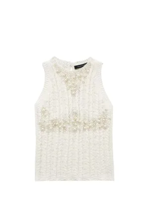 ‘Diana’ Beaded Pearl-Embellished Knitted Vest Top