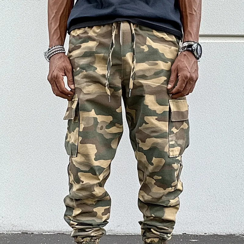 Men's Fashion Camo Elastic Waist Multi-pocket Cargo Pants 33139313Z