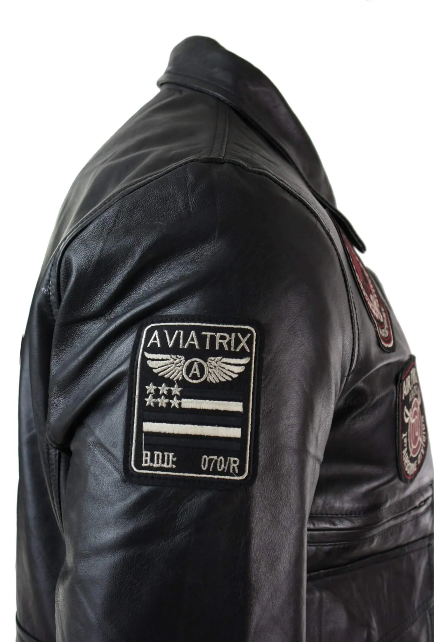 Men's Leather Bomber Badge Air Force Pilot Aviator Jacket