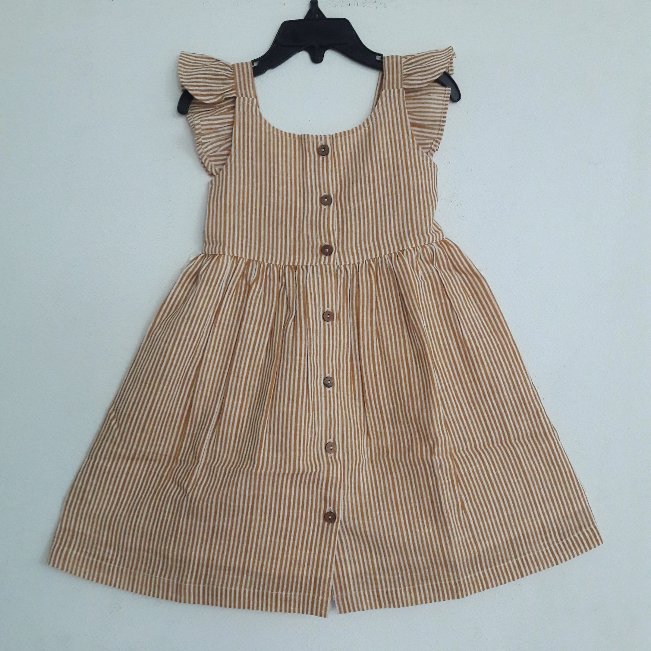 Mustard Stripes Flutter Sleeves Dress